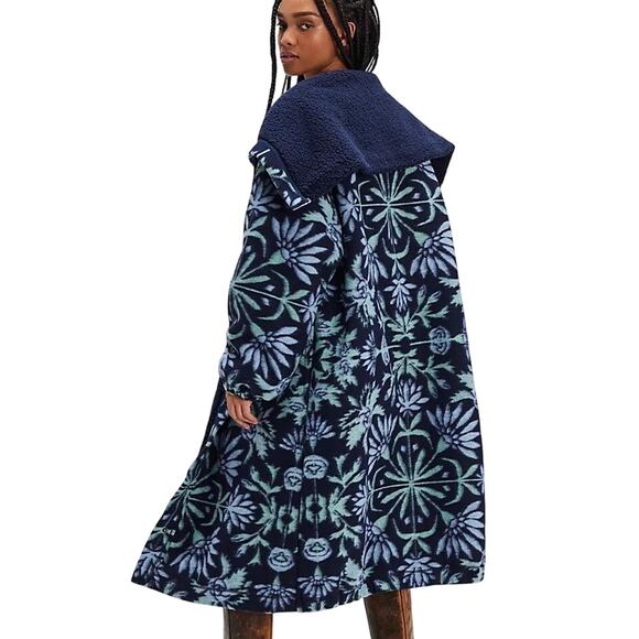 Free People This Love Blue Floral Cardi Long Jacket Coat Size XL - Picture 1 of 10